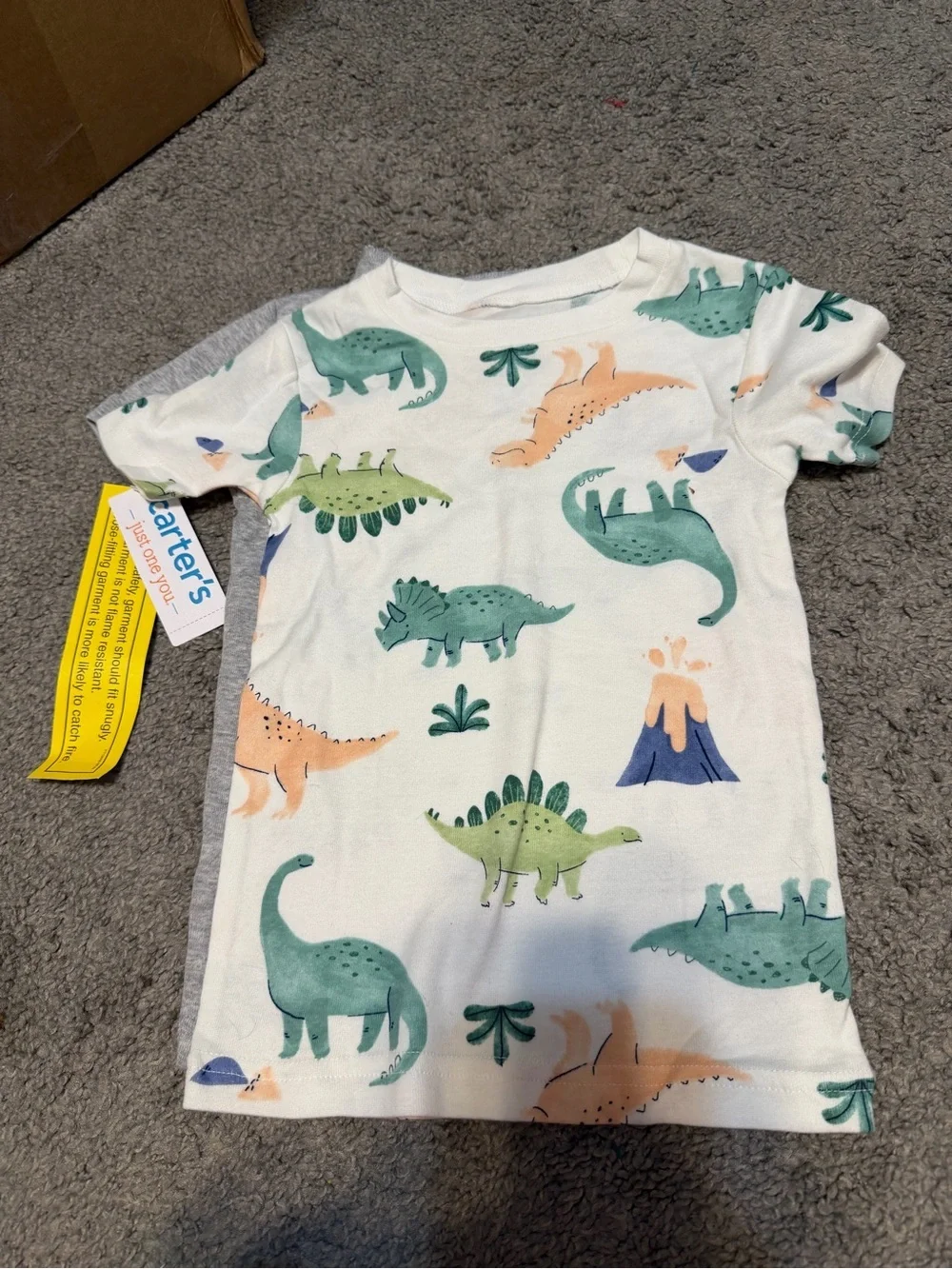 Carter's Heather Gray Tee with Mint Green Dinosaur